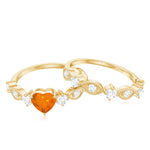 Heart Fire Opal and Moissanite Wedding Ring Set