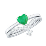 Certified Real Emerald Diamond Heart Wedding Ring Set