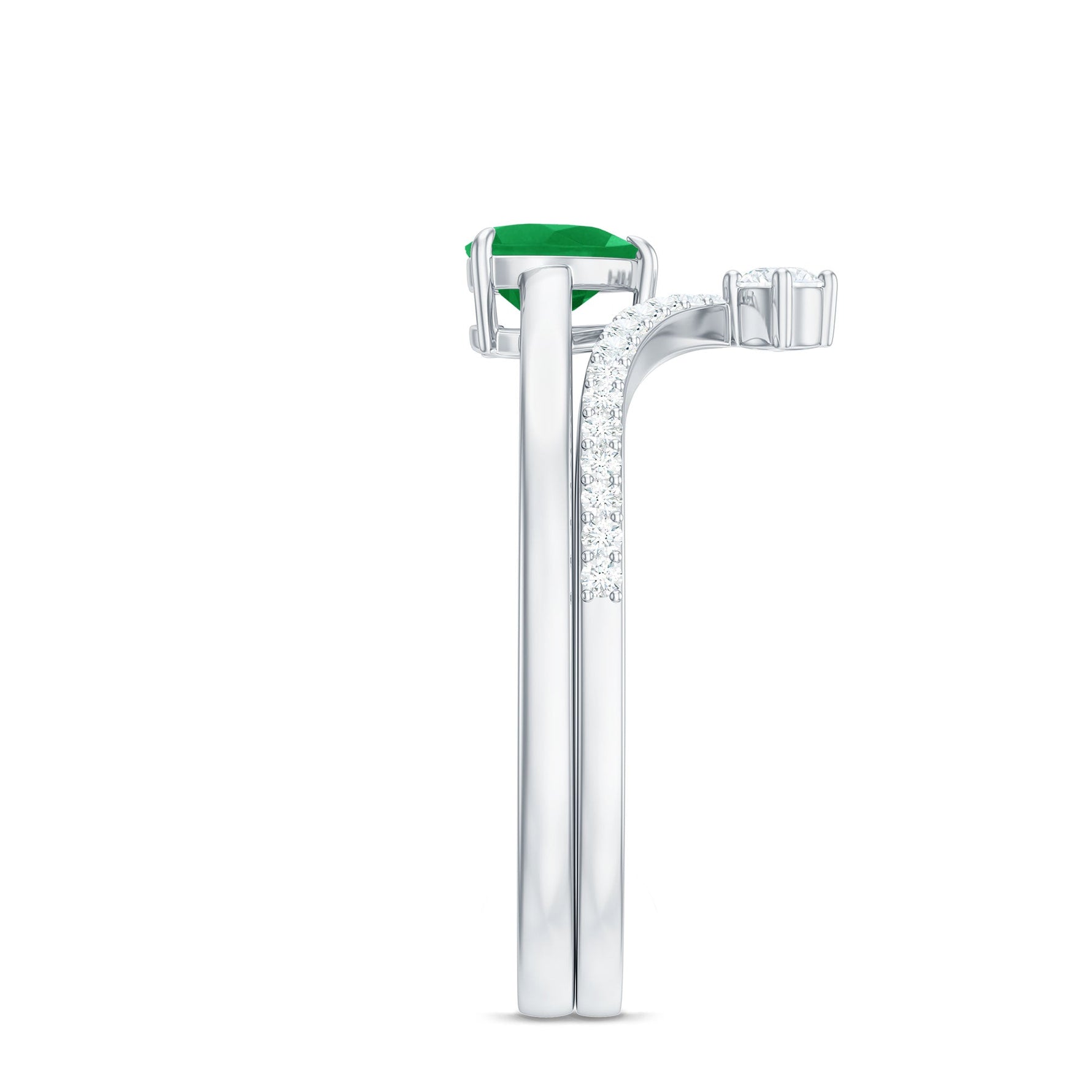 Certified Real Emerald Diamond Heart Wedding Ring Set