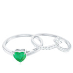 Certified Real Emerald Diamond Heart Wedding Ring Set