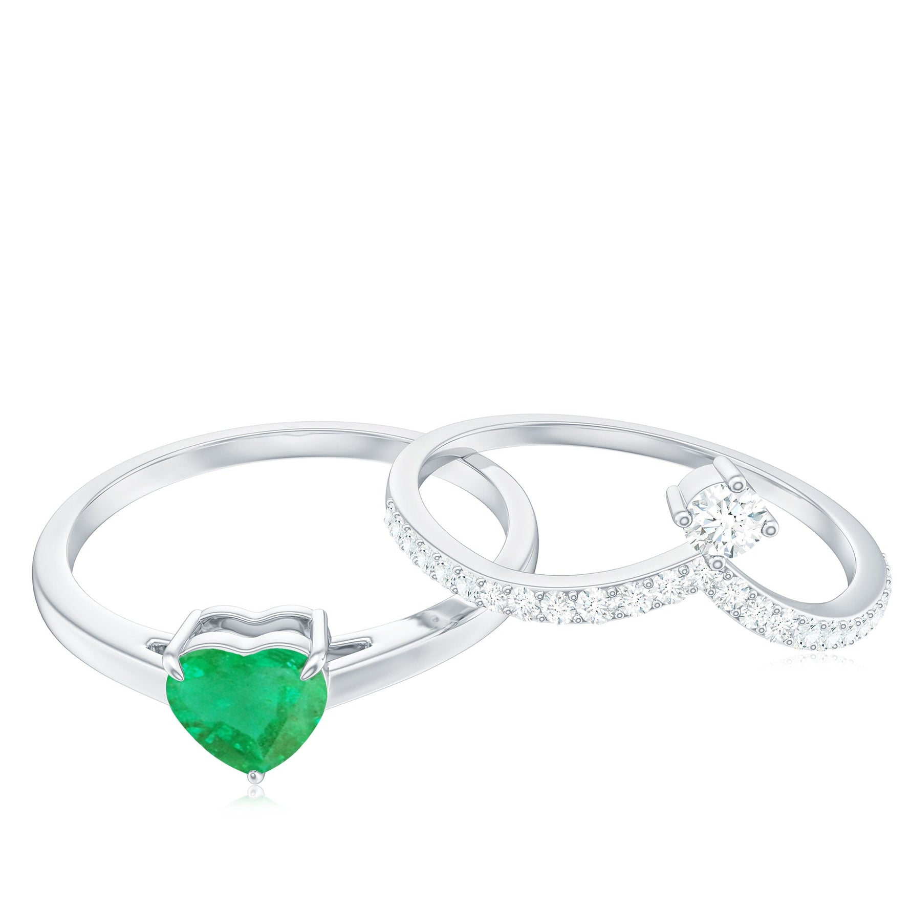 Certified Real Emerald Diamond Heart Wedding Ring Set