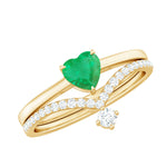 Certified Real Emerald Diamond Heart Wedding Ring Set