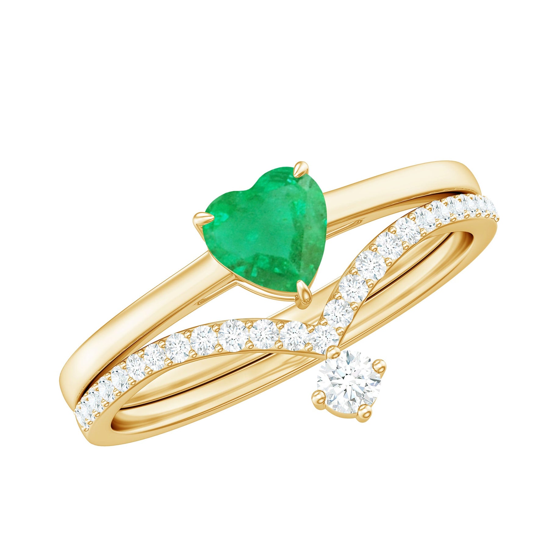 Certified Real Emerald Diamond Heart Wedding Ring Set