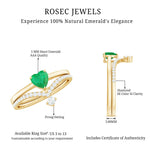 Certified Real Emerald Diamond Heart Wedding Ring Set