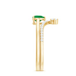 Certified Real Emerald Diamond Heart Wedding Ring Set