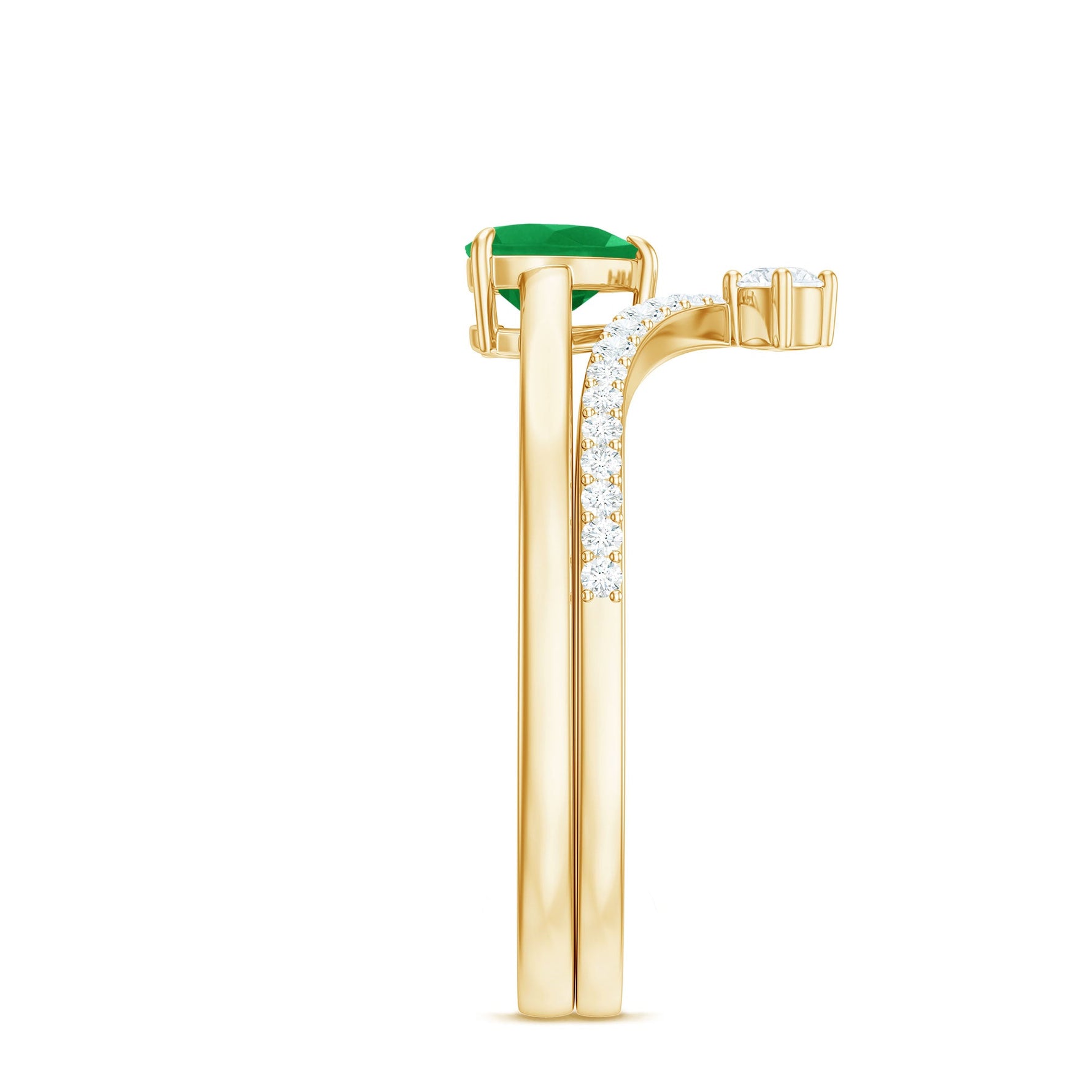 Certified Real Emerald Diamond Heart Wedding Ring Set