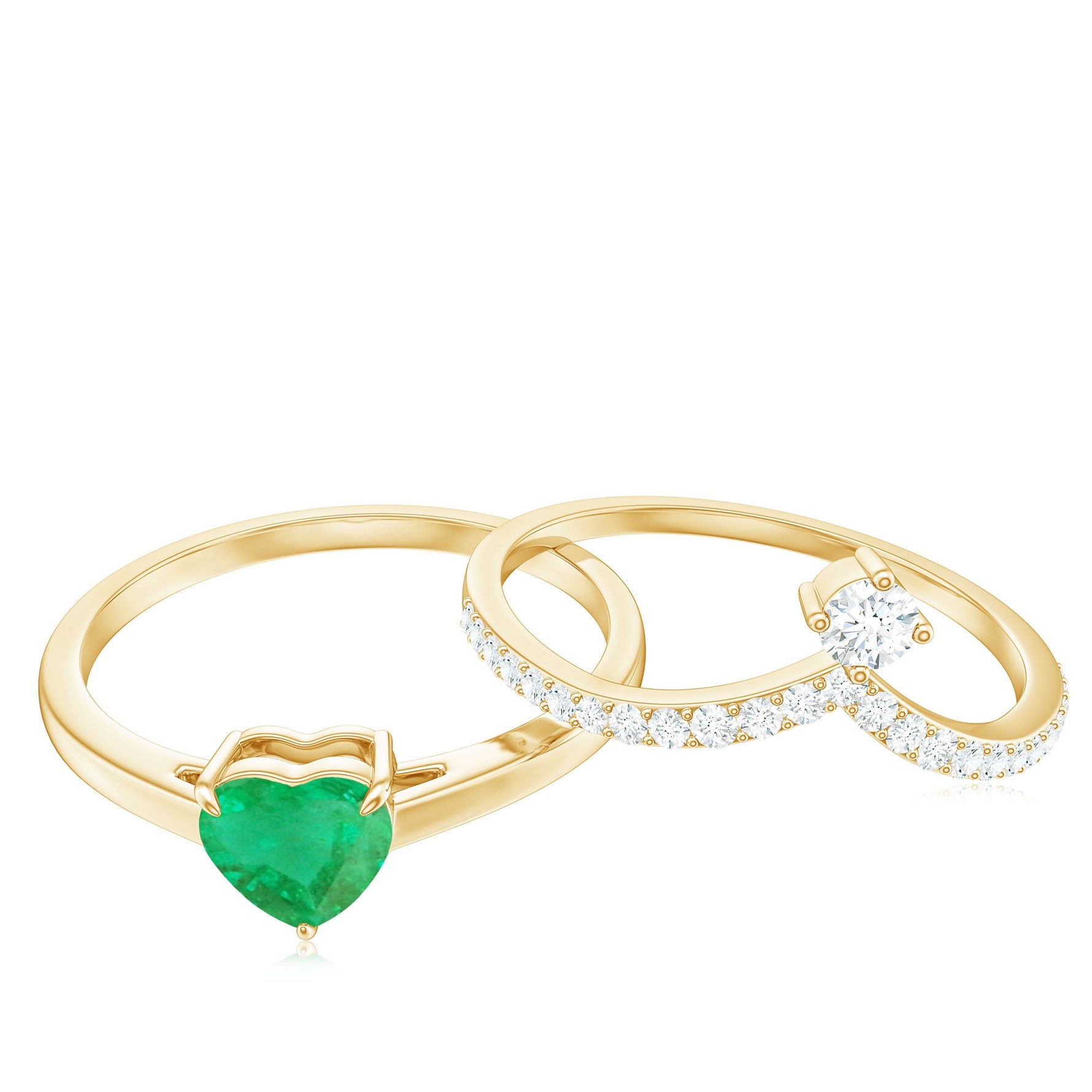 Certified Real Emerald Diamond Heart Wedding Ring Set