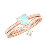 6mm Heart Ethiopian Opal Wedding Ring Set with Diamond