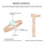 6mm Heart Ethiopian Opal Wedding Ring Set with Diamond