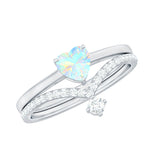 6mm Heart Ethiopian Opal Wedding Ring Set with Diamond