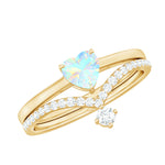 6mm Heart Ethiopian Opal Wedding Ring Set with Diamond