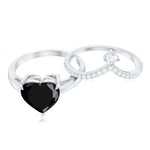 Real Black Onyx and Diamond Heart Wedding Ring Set