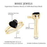 Real Black Onyx and Diamond Heart Wedding Ring Set