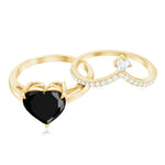 Real Black Onyx and Diamond Heart Wedding Ring Set
