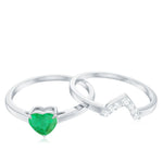 Natural Heart Shape Emerald Diamond Wedding Ring Set with Certificate
