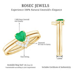 Natural Heart Shape Emerald Diamond Wedding Ring Set with Certificate