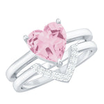 Heart Shape Rose Quartz Wedding Ring Set with Diamond