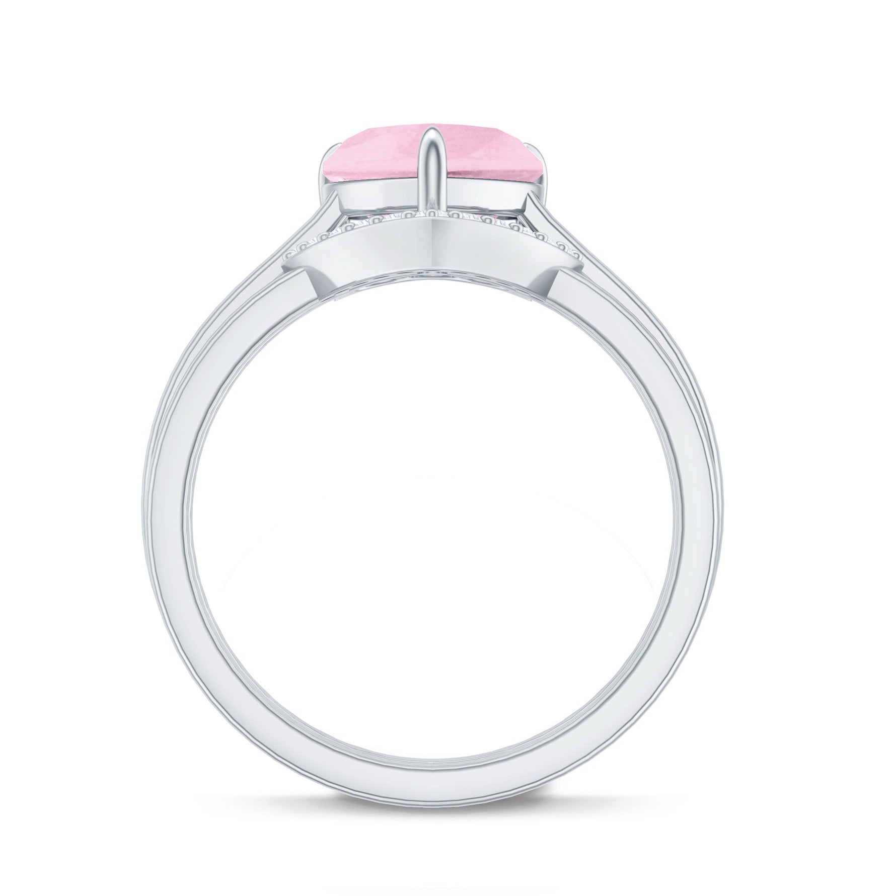 Heart Shape Rose Quartz Wedding Ring Set with Diamond
