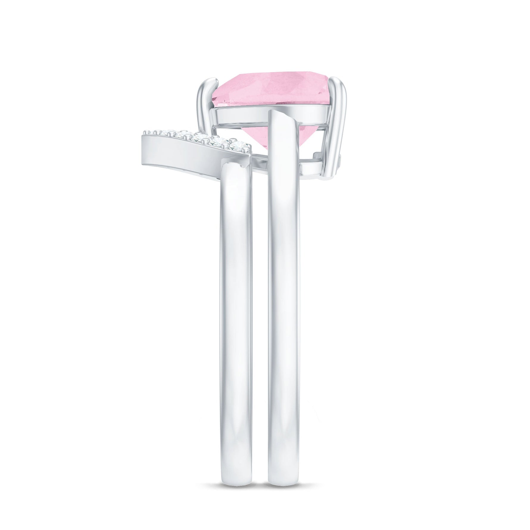 Heart Shape Rose Quartz Wedding Ring Set with Diamond