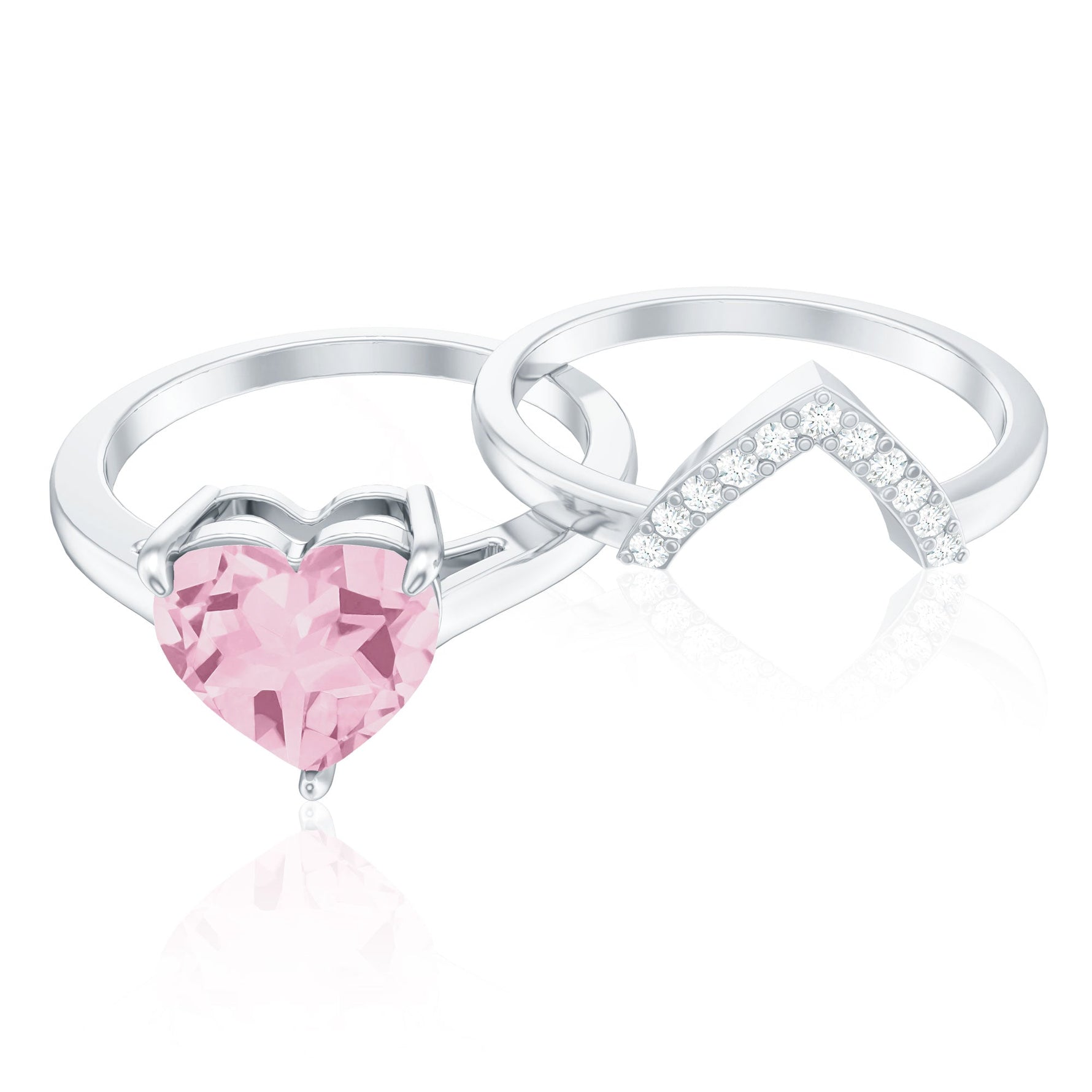 Heart Shape Rose Quartz Wedding Ring Set with Diamond