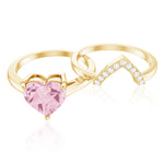 Heart Shape Rose Quartz Wedding Ring Set with Diamond
