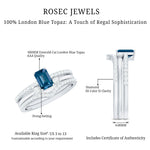 4X6mm Emerald Cut London Blue Topaz Curved Wedding Ring Set with Certificate