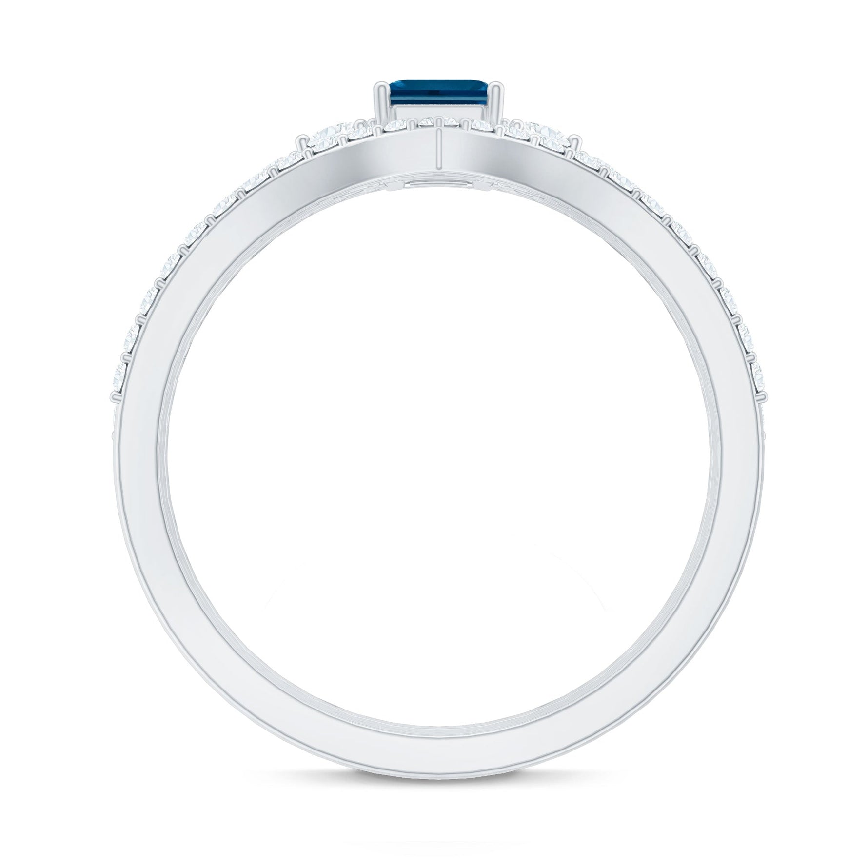 4X6mm Emerald Cut London Blue Topaz Curved Wedding Ring Set with Certificate