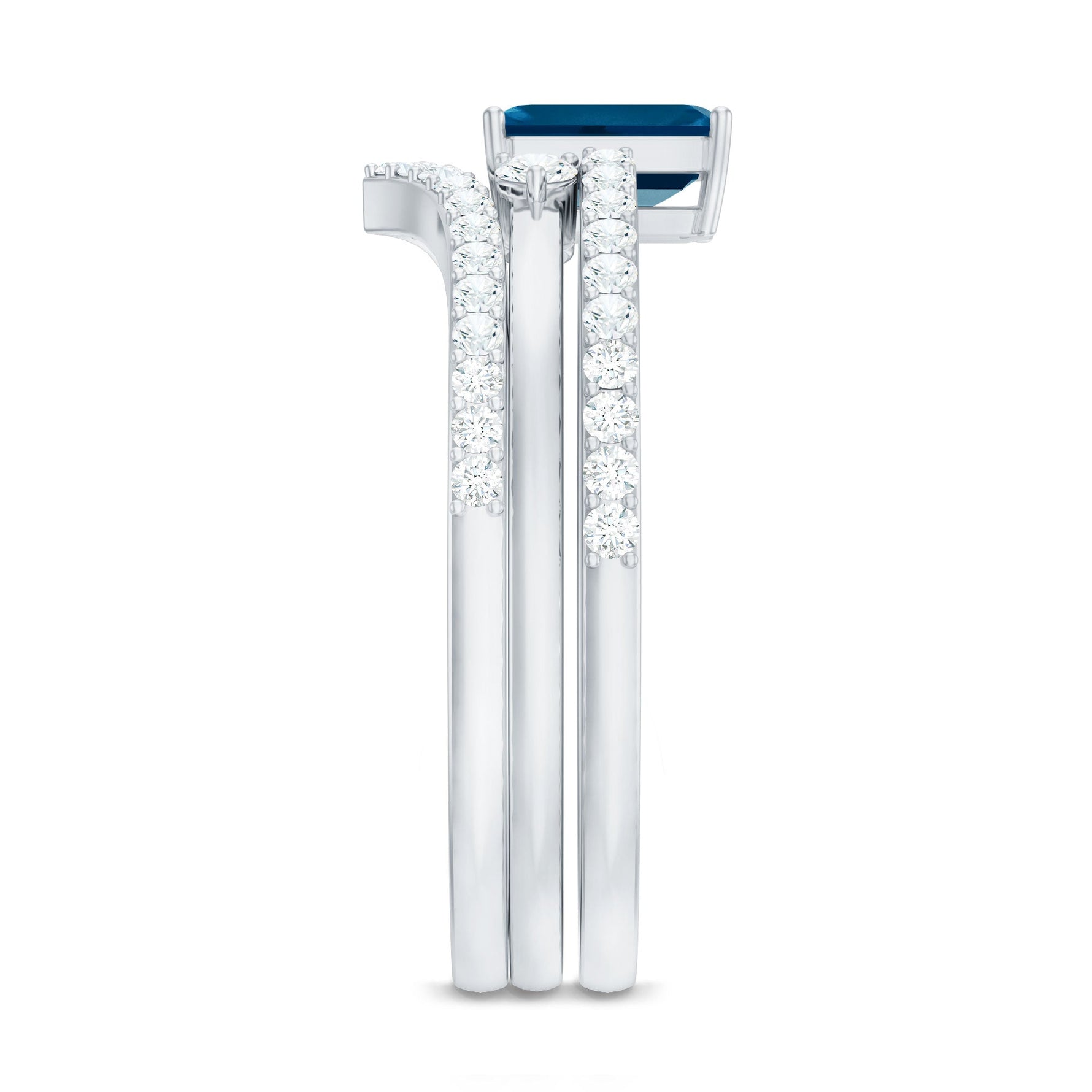 4X6mm Emerald Cut London Blue Topaz Curved Wedding Ring Set with Certificate