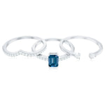 4X6mm Emerald Cut London Blue Topaz Curved Wedding Ring Set with Certificate
