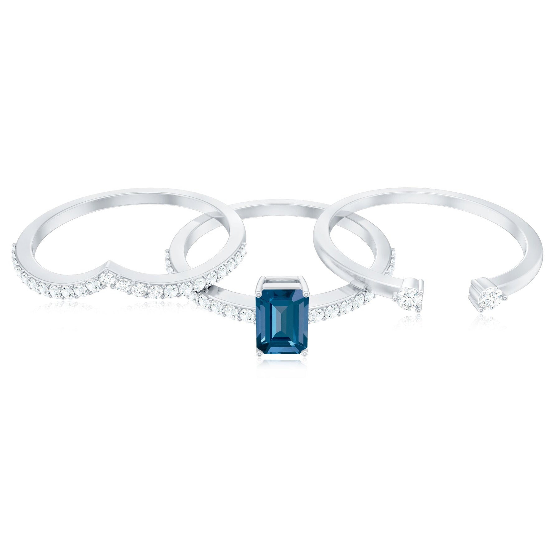 4X6mm Emerald Cut London Blue Topaz Curved Wedding Ring Set with Certificate