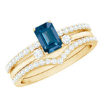 4X6mm Emerald Cut London Blue Topaz Curved Wedding Ring Set with Certificate