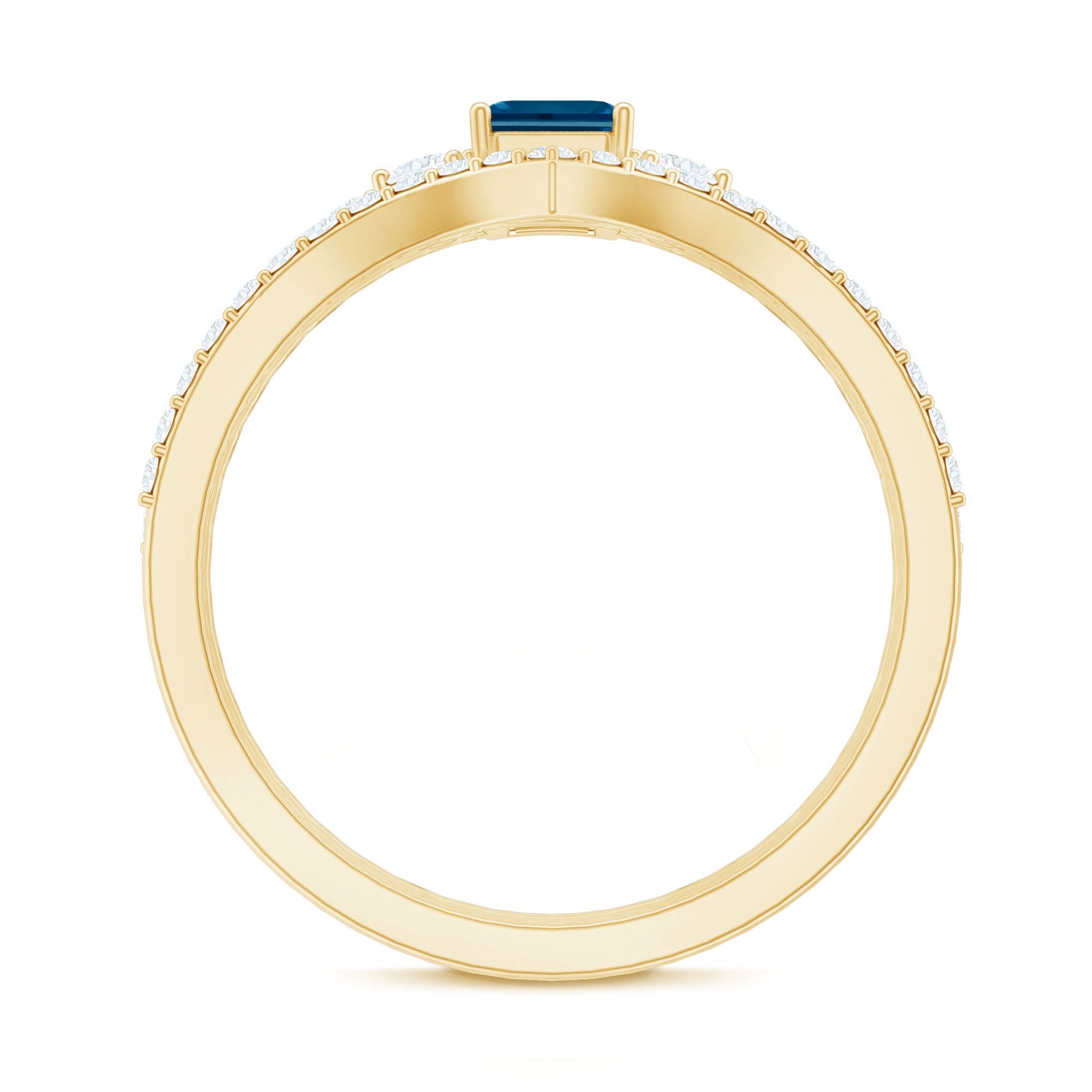 4X6mm Emerald Cut London Blue Topaz Curved Wedding Ring Set with Certificate