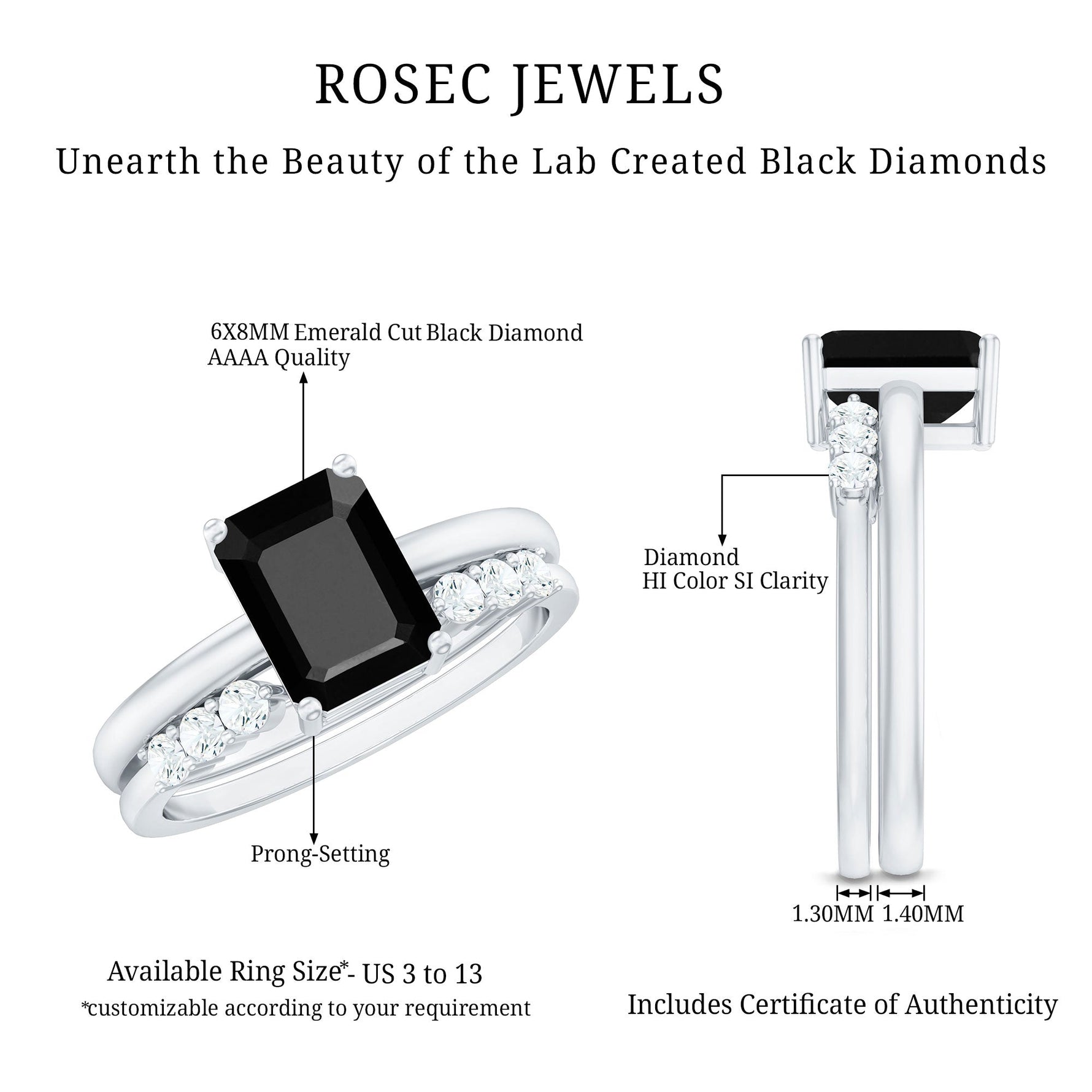 Created Black Diamond Solitaire Wedding Ring Set with Diamond