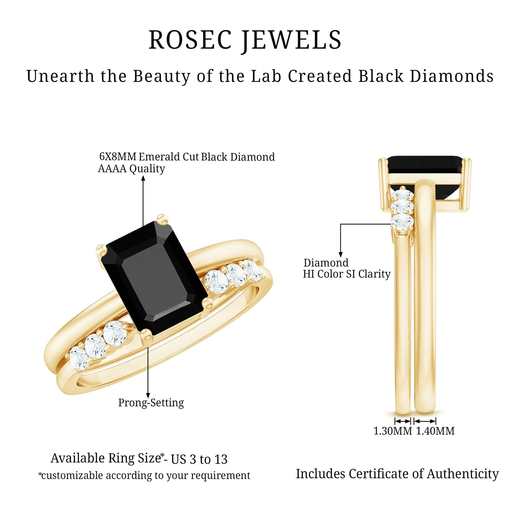 Created Black Diamond Solitaire Wedding Ring Set with Diamond