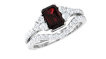 Natural Garnet Diamond Emerald Cut Engagement Wedding Ring Set