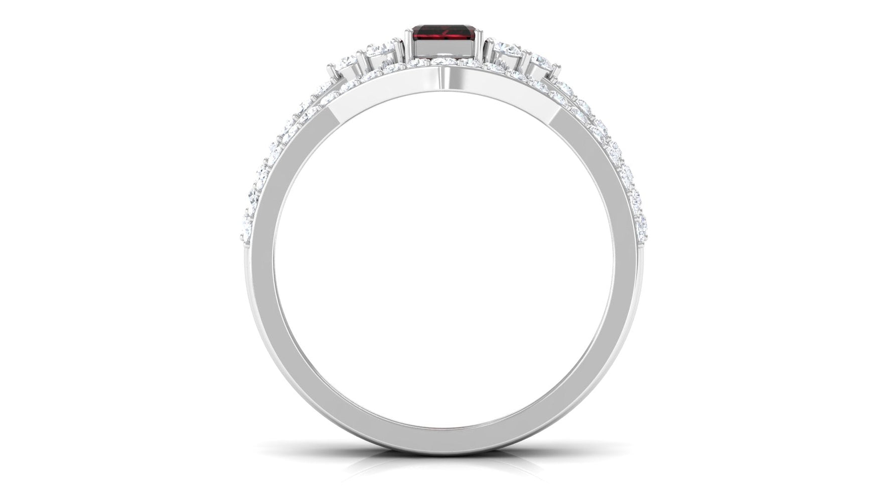 Natural Garnet Diamond Emerald Cut Engagement Wedding Ring Set