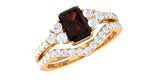 Natural Garnet Diamond Emerald Cut Engagement Wedding Ring Set