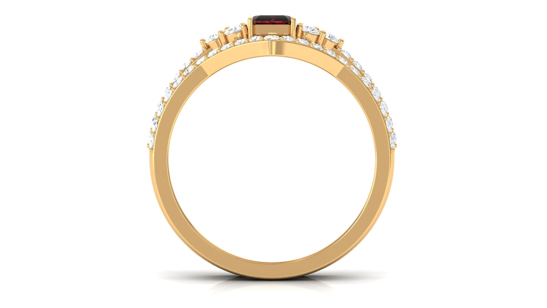 Natural Garnet Diamond Emerald Cut Engagement Wedding Ring Set