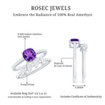 Cushion Cut Amethyst Wedding Ring Set with Diamond