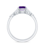 Cushion Cut Amethyst Wedding Ring Set with Diamond