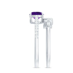 Cushion Cut Amethyst Wedding Ring Set with Diamond