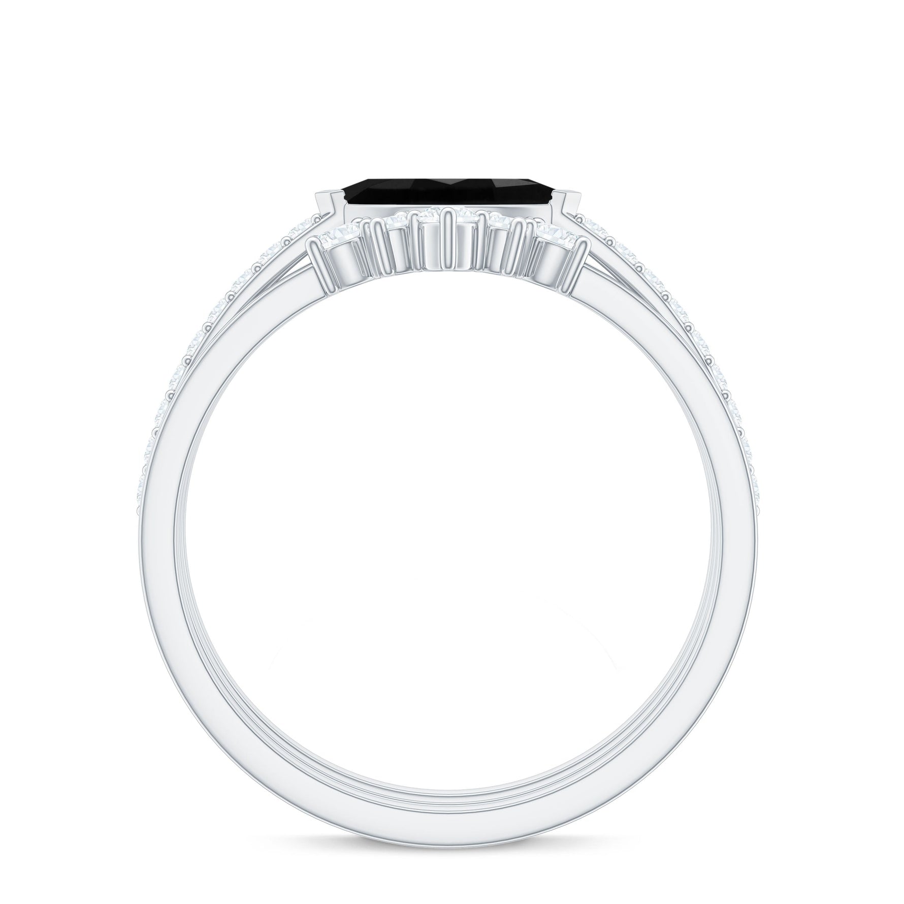 East West Set Black Onyx and Diamond Trio Wedding Ring Set