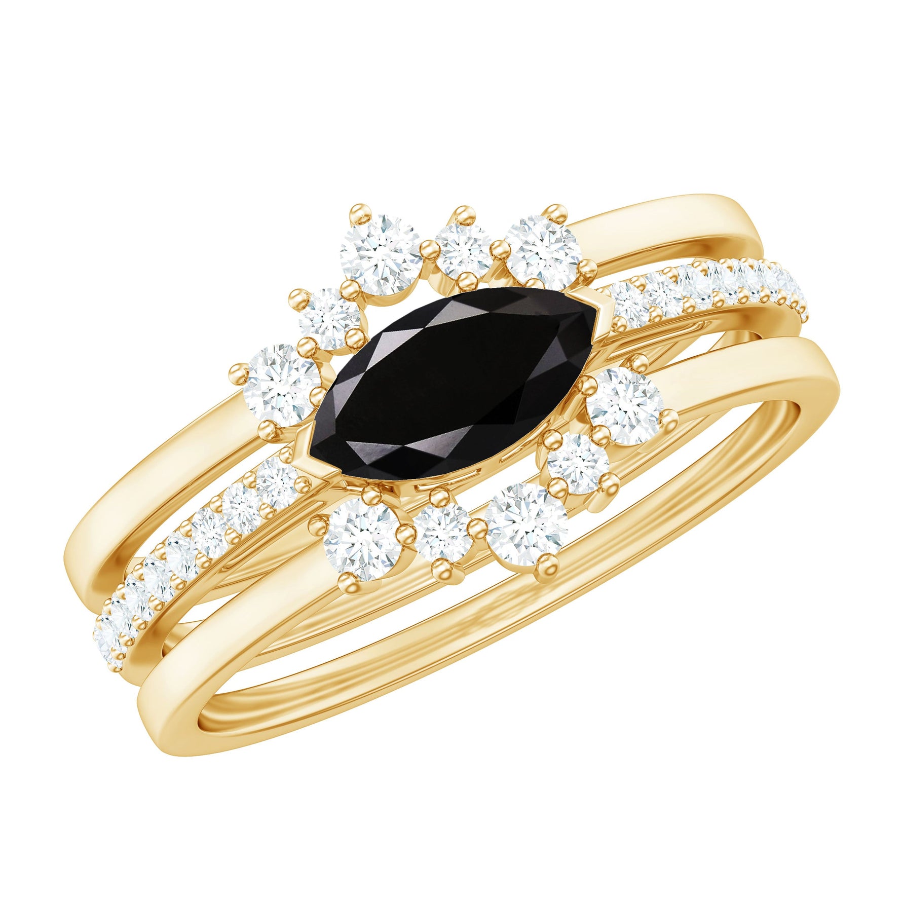 East West Set Black Onyx and Diamond Trio Wedding Ring Set