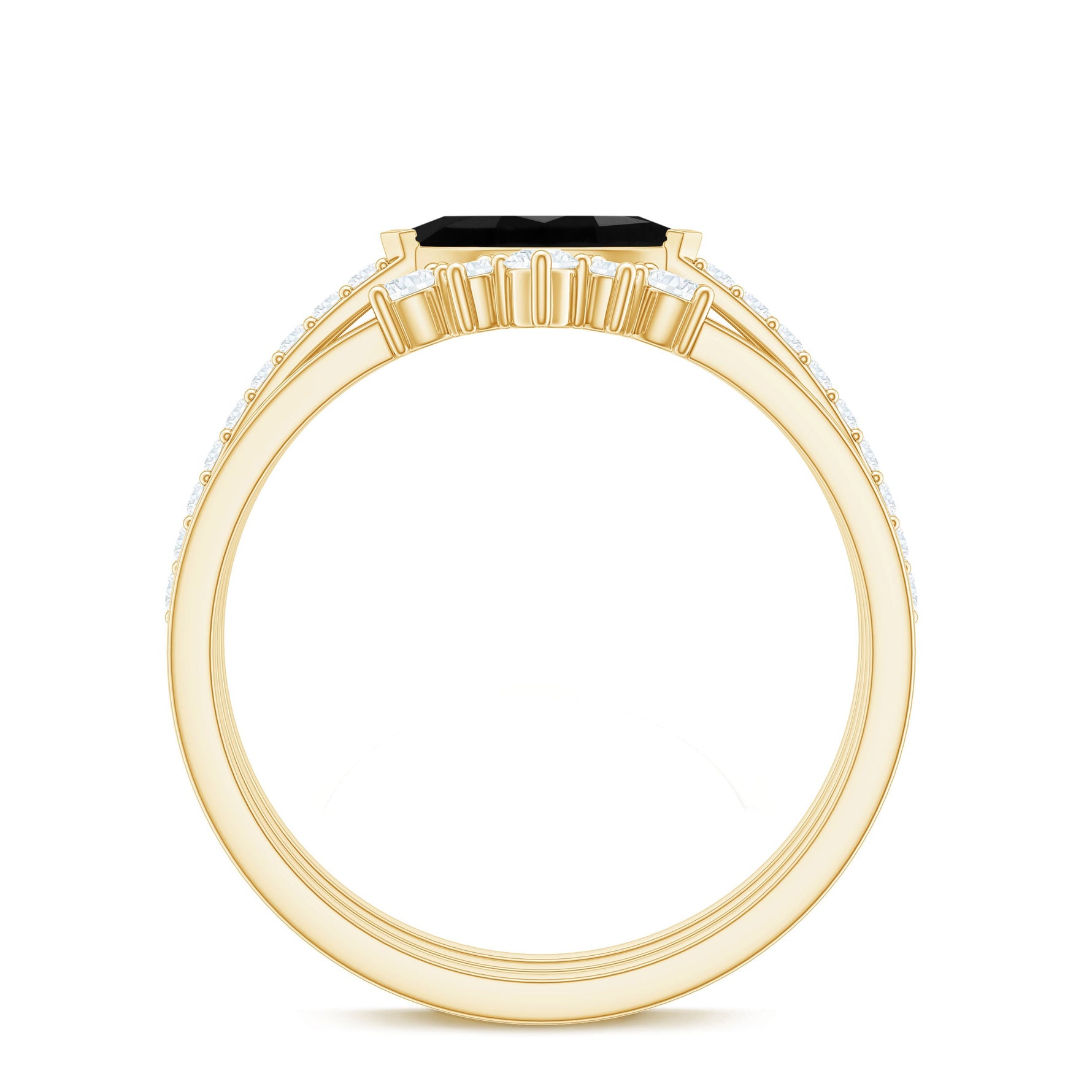 East West Set Black Onyx and Diamond Trio Wedding Ring Set