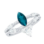 London Blue Topaz and Diamond Wedding Ring Set with Beaded Details