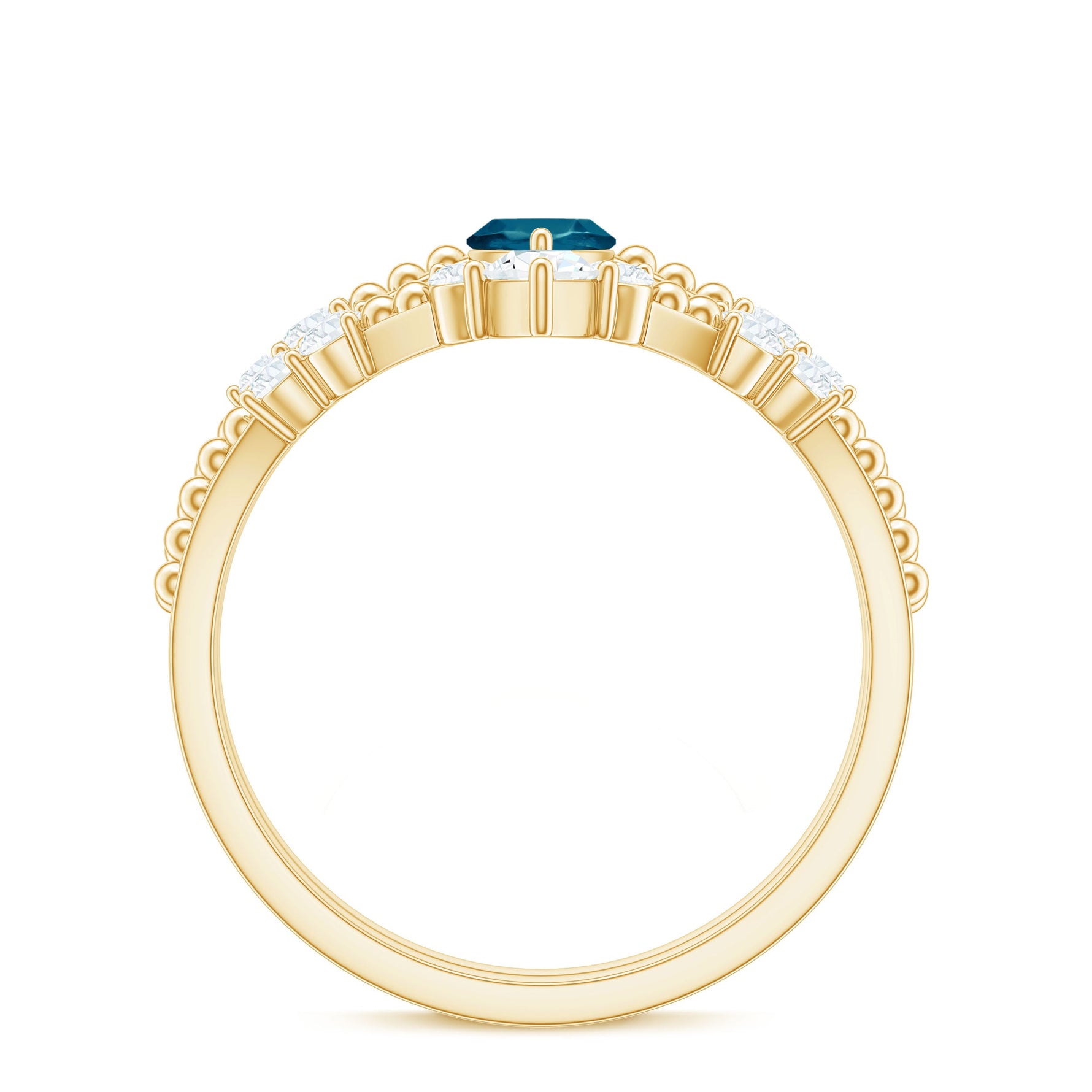 London Blue Topaz and Diamond Wedding Ring Set with Beaded Details