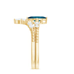 London Blue Topaz and Diamond Wedding Ring Set with Beaded Details