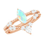 Certified Real Ethiopian Opal Marquise Engagement Wedding Ring Set of 2