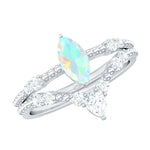 Certified Real Ethiopian Opal Marquise Engagement Wedding Ring Set of 2