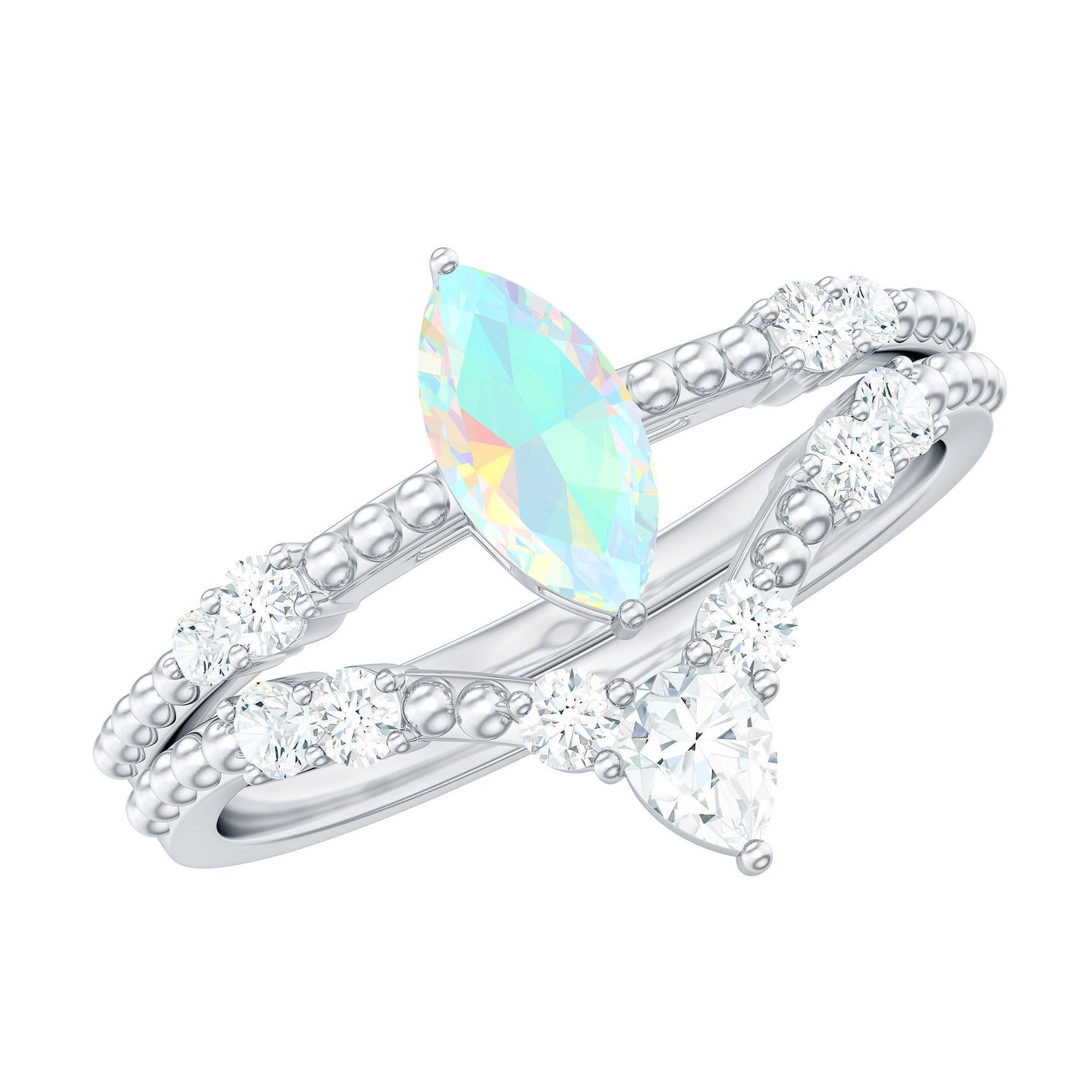 Certified Real Ethiopian Opal Marquise Engagement Wedding Ring Set of 2